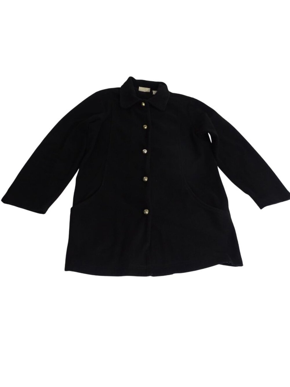 Vintage Blair Black Button Up Fleece Coat Women Size M Single Breasted Long Slv